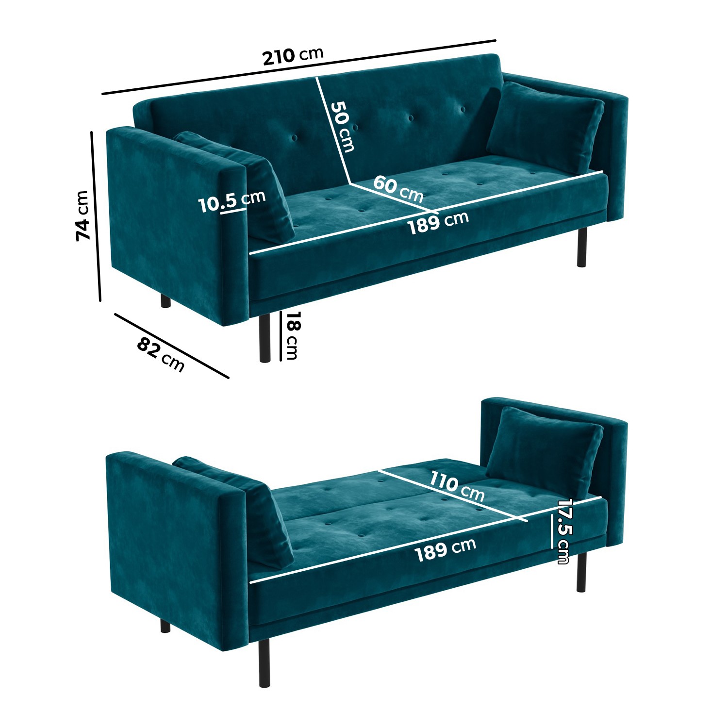 Read more about Teal velvet click clack sofa bed seats 3 rory